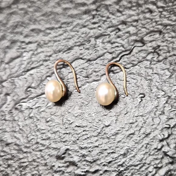 Unbranded Other - S999 Fine Silver & Button Pearl Earrings Small Vintage Hooks Kids Jewelry Dainty